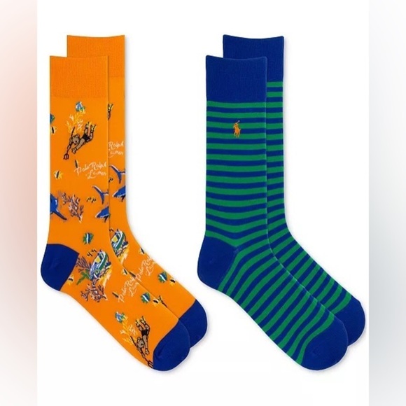Polo Ralph Lauren Other - NEW POLO RALPH LAUREN Men's Bearwaiian 2-Pk. Crew Socks Orange​​​​​